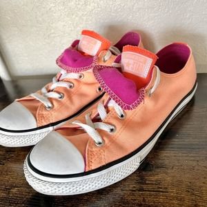 CONVERSE Double Tongue All Star Orange Pink Size 6 Wmn Tennis Shoes Chuck Taylor